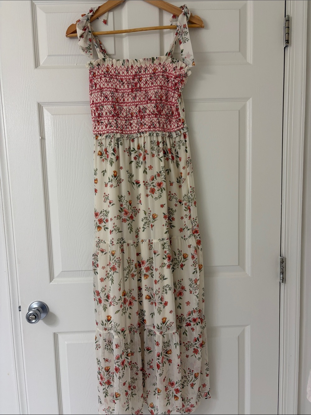 LC Lauren Conrad Cream Maxi Dress with Pink and Red Floral